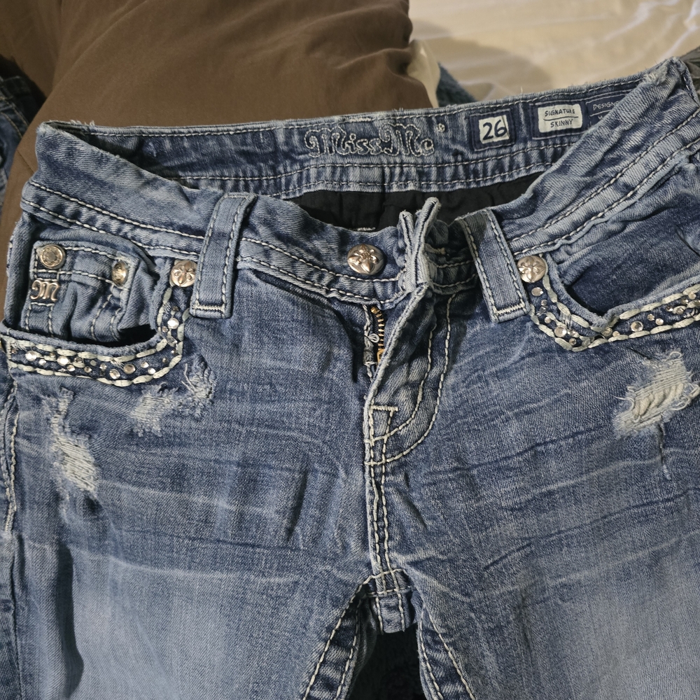 Miss Me Blue Skinny Jeans with Silver Accents